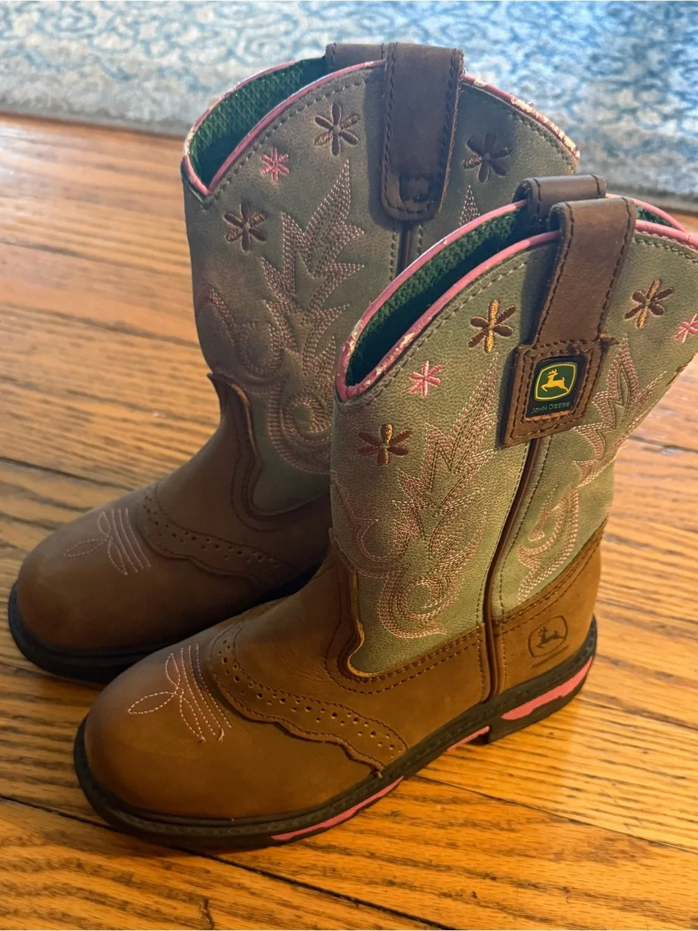 John Deere Brown, Green and Pink Girls' Cowboy Boots
